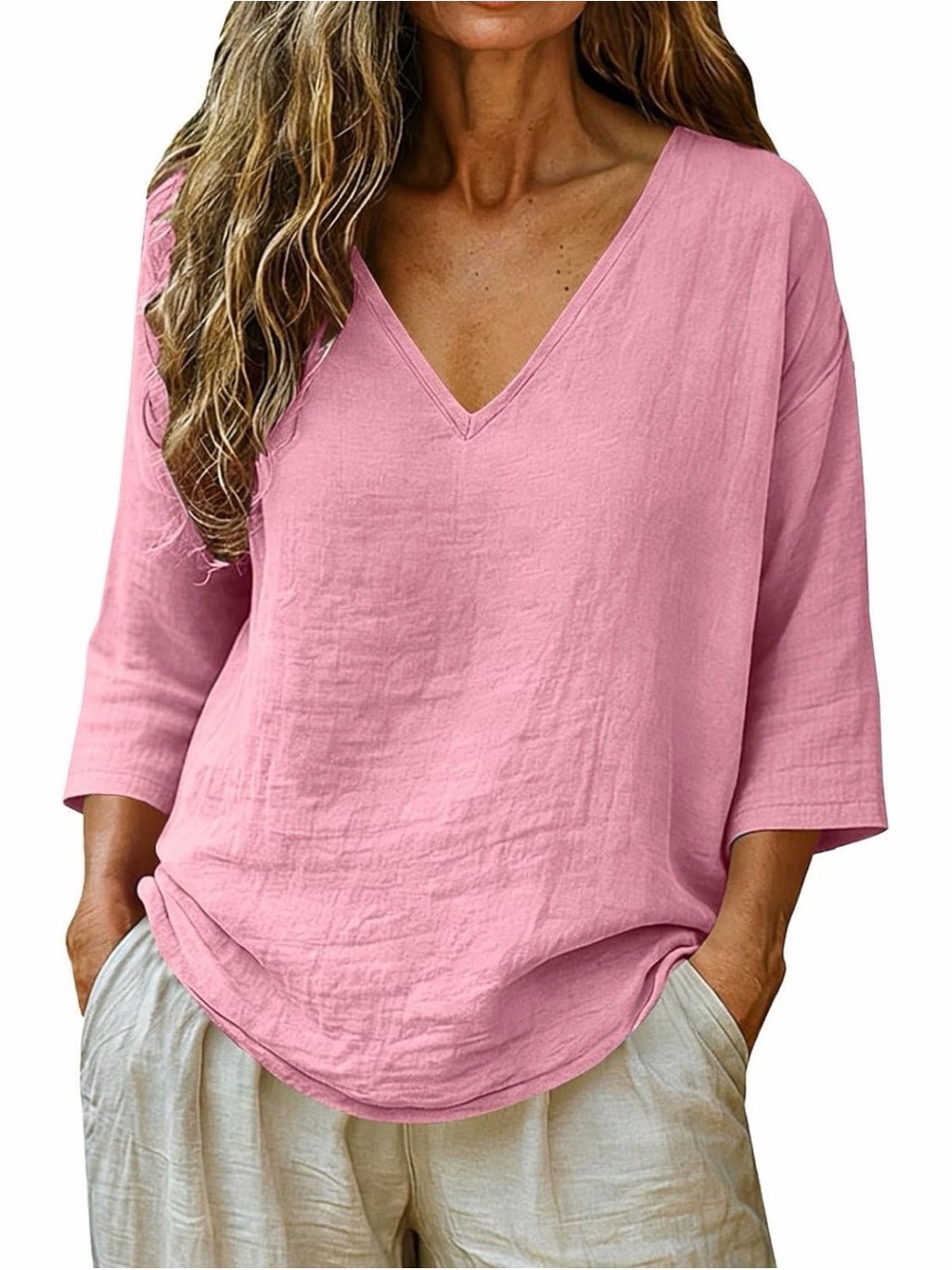 V-Neck Lightweight Pink Women's Top